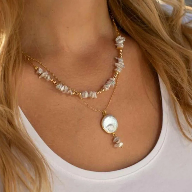 

Multi Layer Coin Pearl Necklace for Women 2020 Fashion Natural Freshwater Pearl Pendant Necklace Boho Jewelry Best Friend Gift