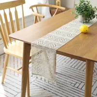 European Retro Table Runner Court Lace Crochet Hollow Polyester-Cotton Fringed Lace Placemat  Dinning Table Decoration