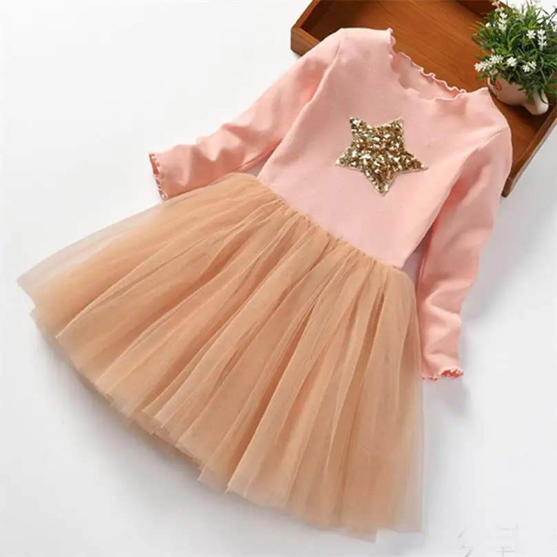 Pink 3 Вязаное платье для девочек коллекция года, осенне-зимняя одежда детское платье с рисунком пентаграммы для девочек, хлопковые теплые рождественские платья принцессы - Цвет: Pink 3