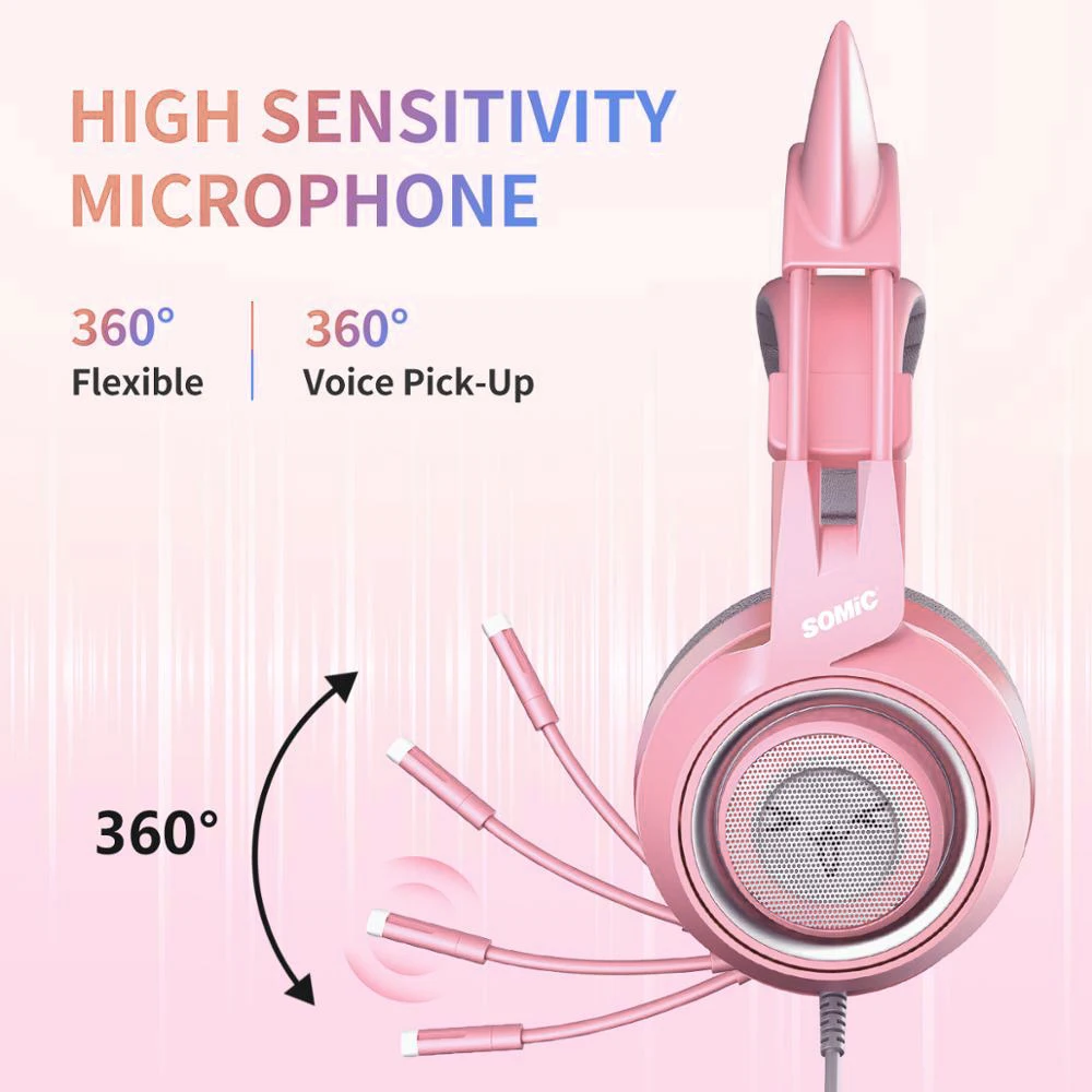 наушники проводные SOMIC G951S Pink Cat Наушники 3.5 мм Бас с шумоподавлением HiFi Проводная
