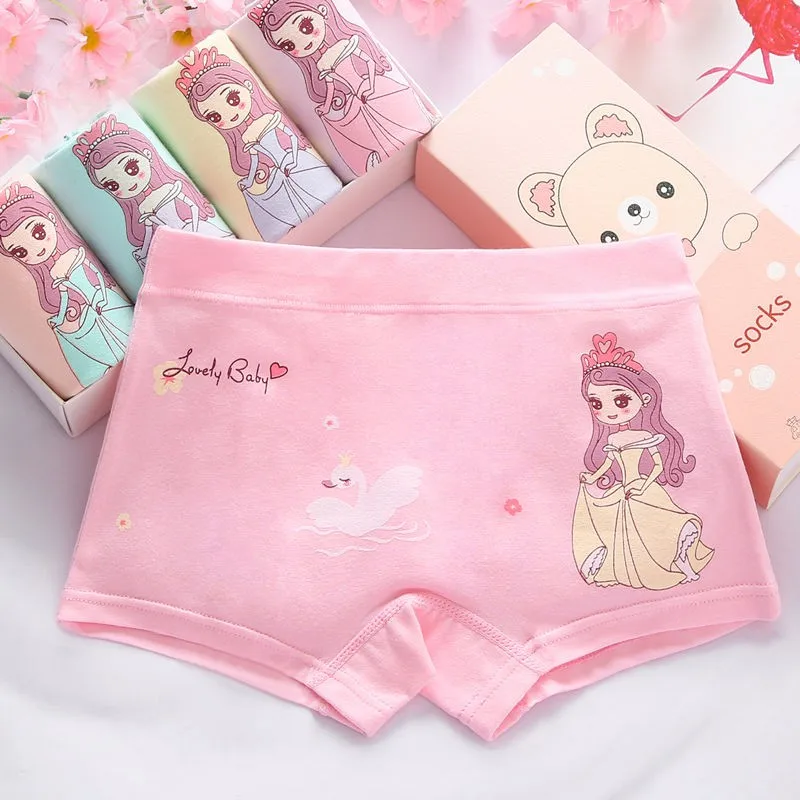 

4Pcs Girls Cartoon Boxes Children Cotton Underwear Minnie Mouse Printing Panties Kids Short Panties Girl Underpants Size 2T-10T