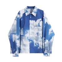 2022 tie dye womens shirt autumn sweetwear new blue white color contrast printed long sleeve casual loose blouse or tops female