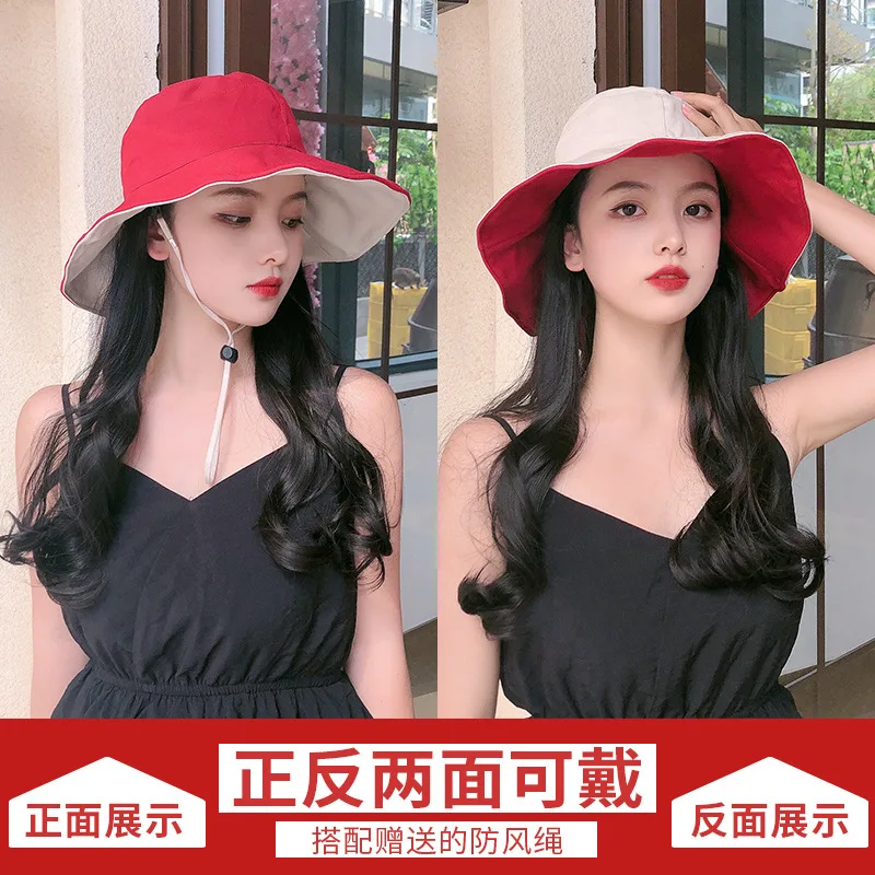 

Korean Adult Kids Summer Foldable Bucket Hat Solid Color Hip Hop Wide Brim Beach UV Protection Round Top Sunscreen Fisherman Cap