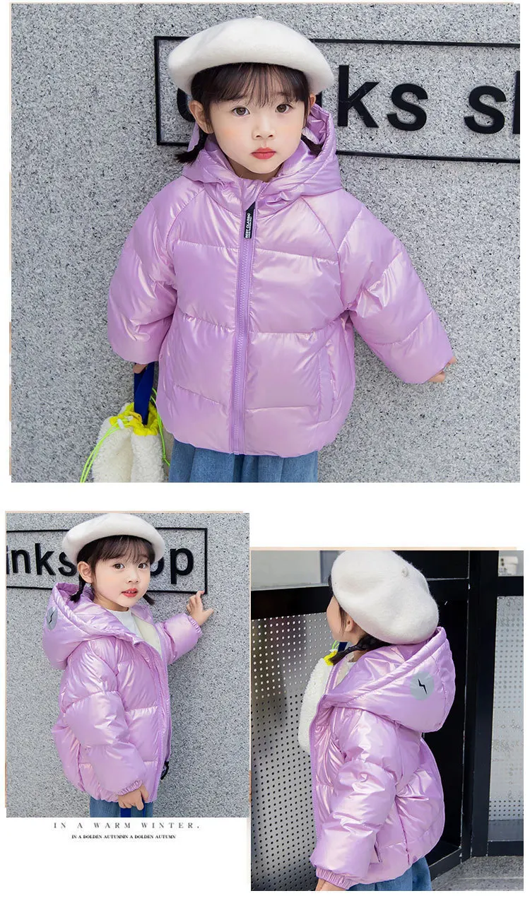 Пуховик для маленьких девочек зимняя одежда малышей блестящий пуховик мальчиков