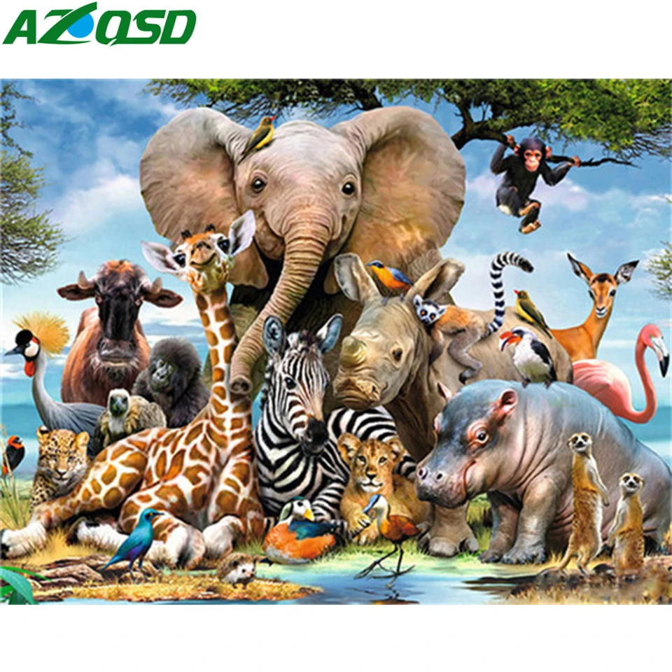 AZQSD Unframe Paint By Numbers On Canvas Animal DIY Handicraft Adult Coloring By Numbers Elephant Acrylic Paint Unique Gift