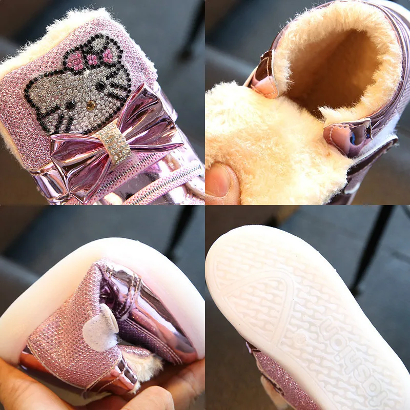 

New Child Lighting Sneakers Boys Rhinestone LED Flashing Boot Girls Princess Cute With Light Winter Warm Plush Kids Casual Shoes