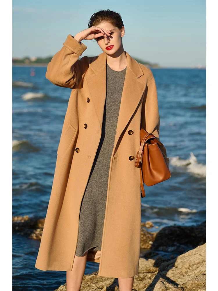 

camel double-sided cashmere coat women's medium long high-end thickened wool coat 2021 NEW