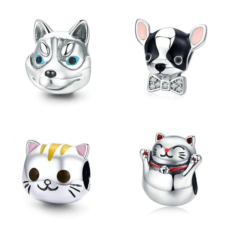 

4 Pcs/Set Beads & Jewelry Making Silver Mermaid Cat Dog Pendants for Necklace European Charms fors Diy Bracelets Gift