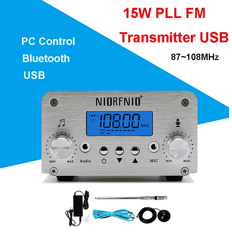 15 Вт PLL fm передатчик Радио Стерео Bluetooth Беспроводная трансляция FM 87 ~ 108