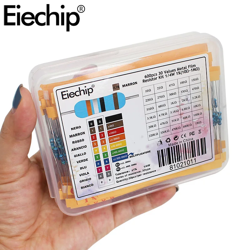 1R~10M resistor kit 1/4W 0.25W Metal Film Resistor Assorted Kit,diy Electronic resistors box 500/600/2600pcs 1% resistor pack