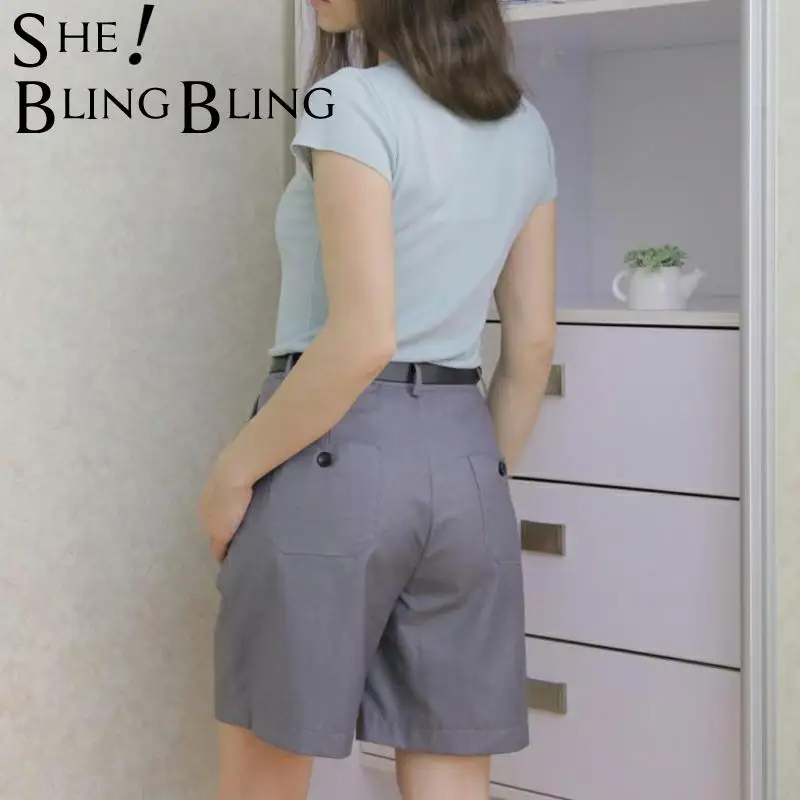 SheBlingBling Костюмы Шорты женские Harajuku с высокой талией короткие брюки прямые