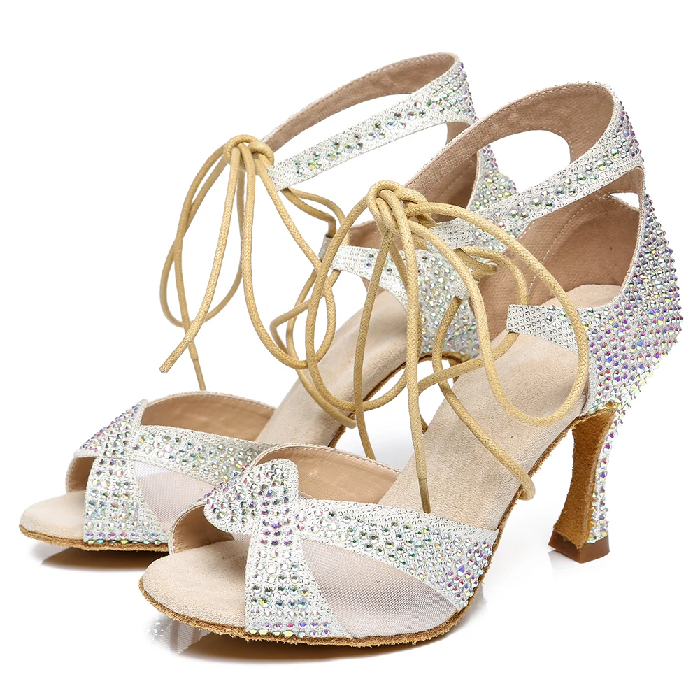 DKZSYIM/жемчужные стразы Туфли для латинских танцев Женская обувь профессиональных