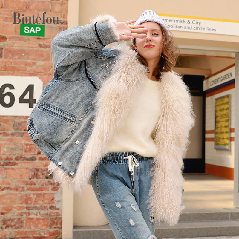 2020 зимние джинсовые пуховики с блестками модные шерстяные женские пальто