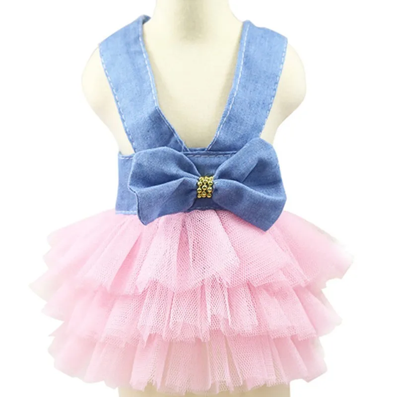 Розовая юбка для собак джинсовое платье принцессы с бантом одежда свадебное