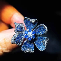 qtt vintage daisy flower finger ring for girl temperament blue ring silver color female women fashion 2022 jewelry