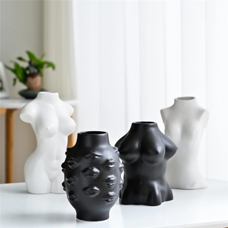 

Body Art Bust Statue Ceramic Vases Buttom Tabletop Vase Flower Insert Ornaments White Porcelain Crafts Home Decoration Modern
