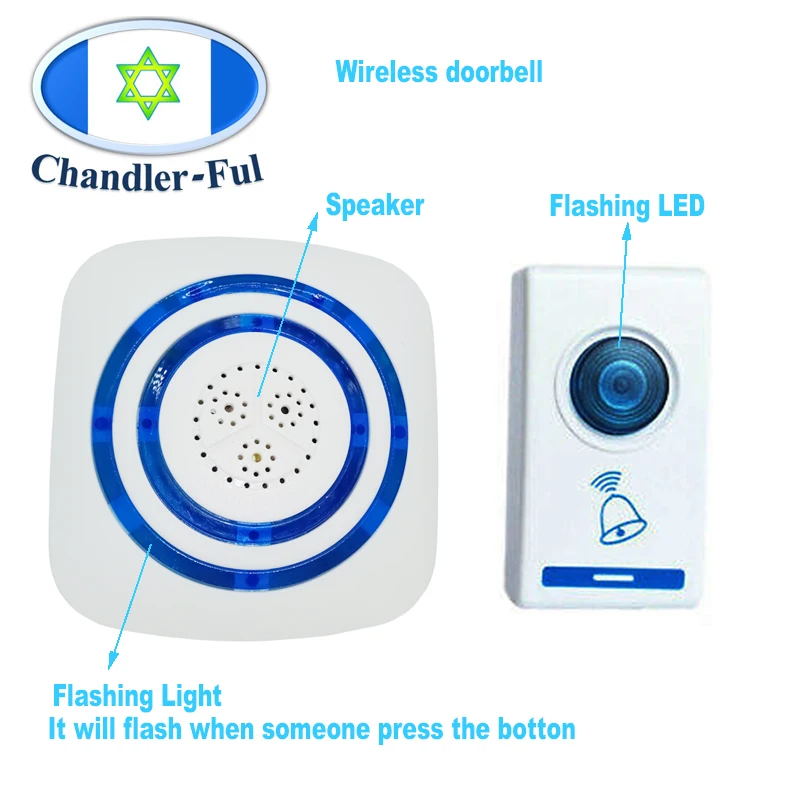 Кольцевой беспроводной дверной звонок с мигасветодиодный светильник громкий