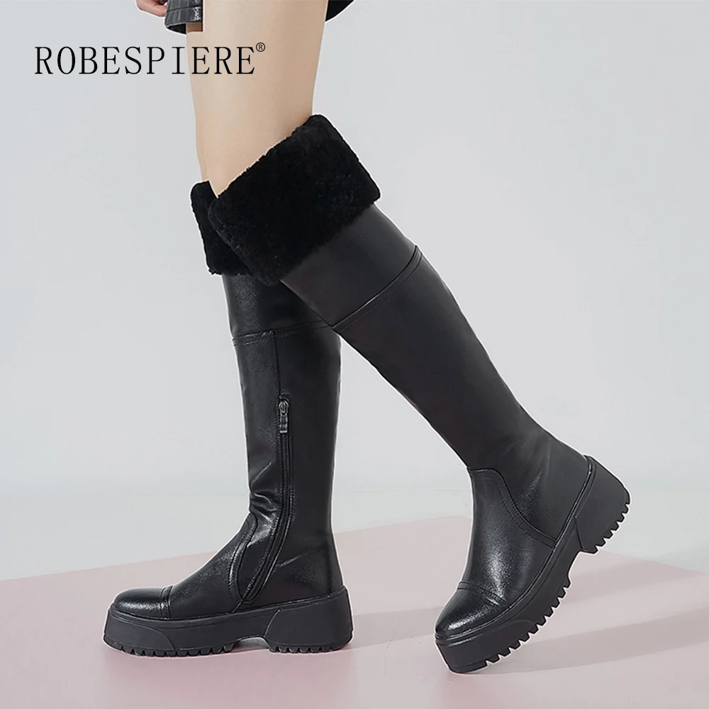 ROBESPIERE/женские зимние ботинки обувь из натуральной кожи на кроличьем меху женские