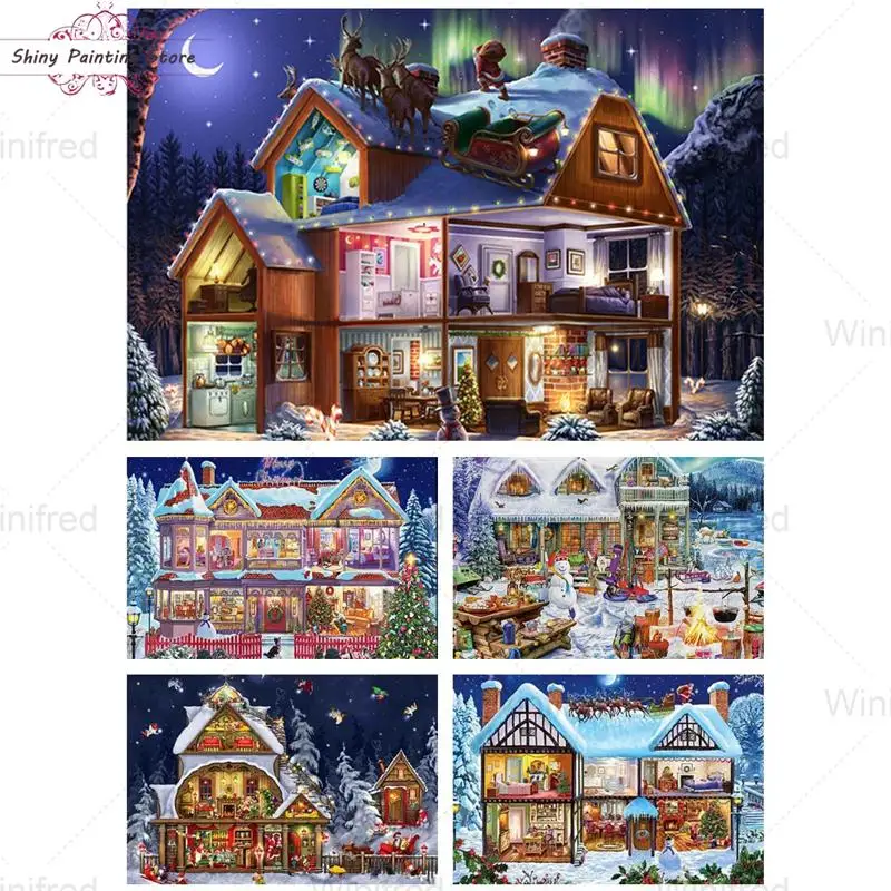 

5D DIY Diamond Painting Christmas Decorative Snow House Interior Scenery Diamond Embroidery Kit Mosaic Holiday Gift Home Decor
