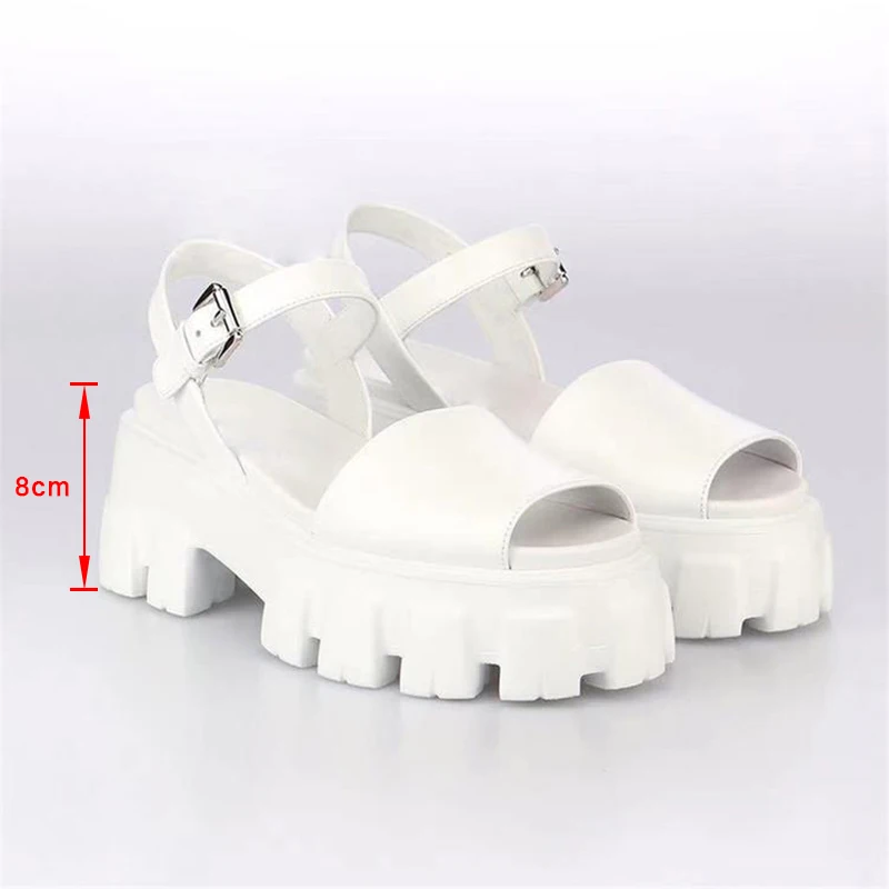 

2021 Women Sandals Summer Flat Platform Shoes Thick Bottom Peep Toe PU Leather Female Footwear Buckle Strap Ladies Shoes