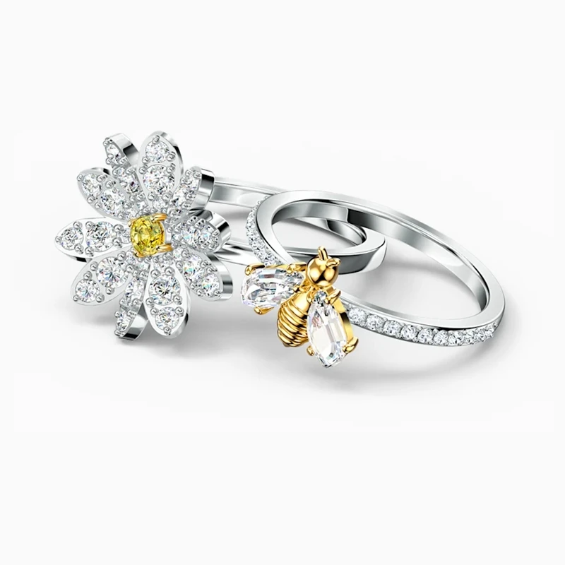 

SWA 2020 New Fashion High Quality Yellow Crystal Daisy Bee Eternal Flower Ring Set To Give Girlfriend A Classic Birthday Gift