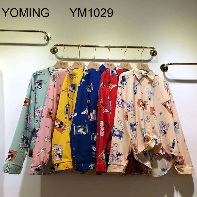YOMING YM1029 модная официальная рубашка с принтом топы отложным воротником длинным