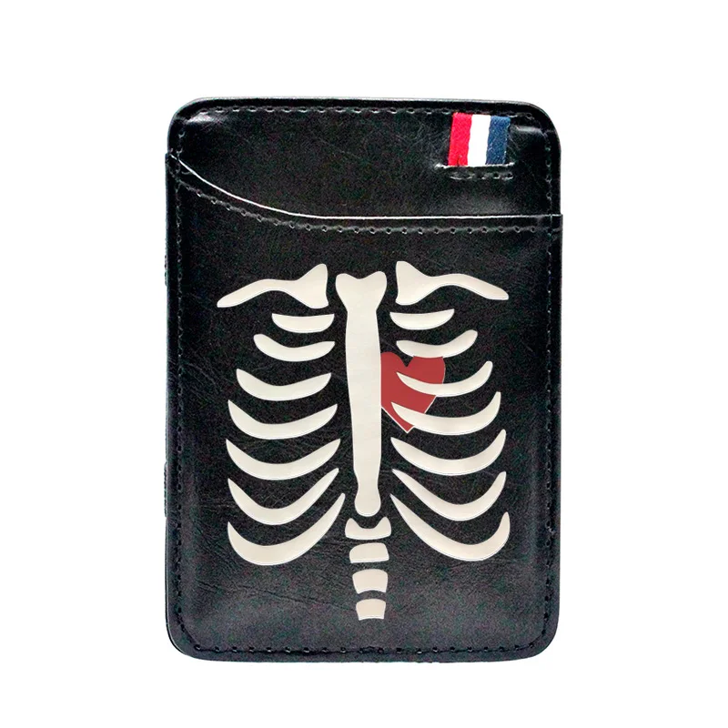 Уникальный модный кожаный волшебный кошелек со скелетом и сердцем для мужчин