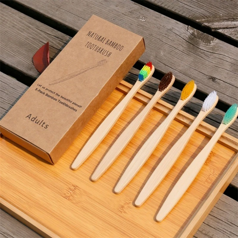 random color 5 pcs Натуральная биоразлагаемая зубная щетка из бамбука со средней жесткостью бамбуковая щетка с древесным углем зубная щетка эко Органическая Бамбуковая зубная щетка - Цвет: random color 5 pcs