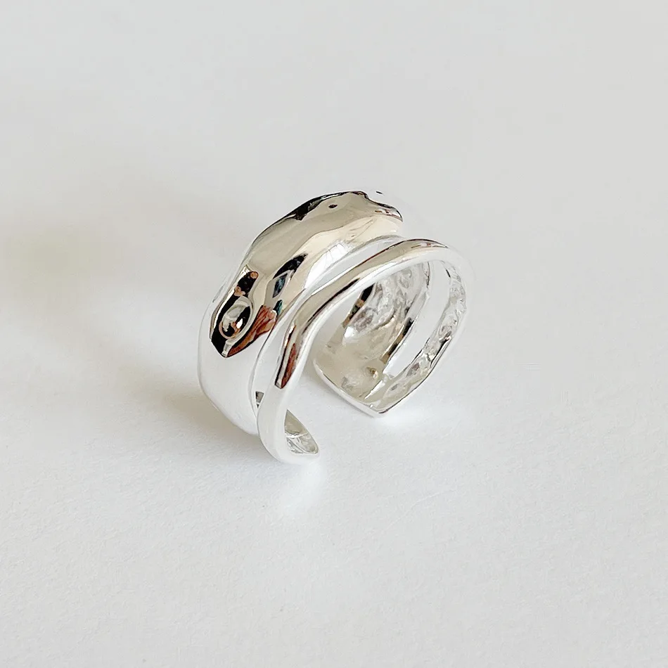 

925 sterling silver irregular double concave-convex texture silver ring ring ins niche fashion cold wind