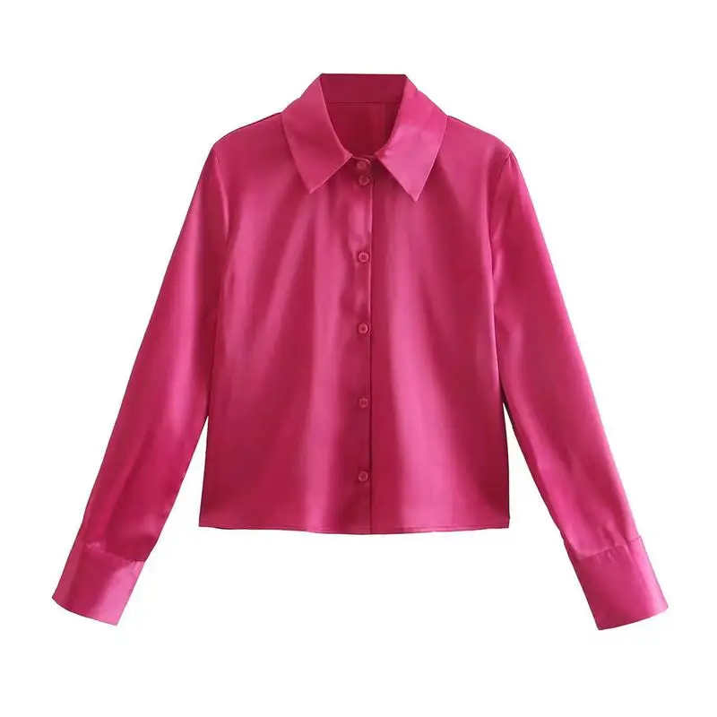 

ZXQJ Elegant Women Red Stain Shirt 2022 Spring Fashion Ladies Long Sleeve Single Breasted Vintage Blouse Female SolidSlip Shirts