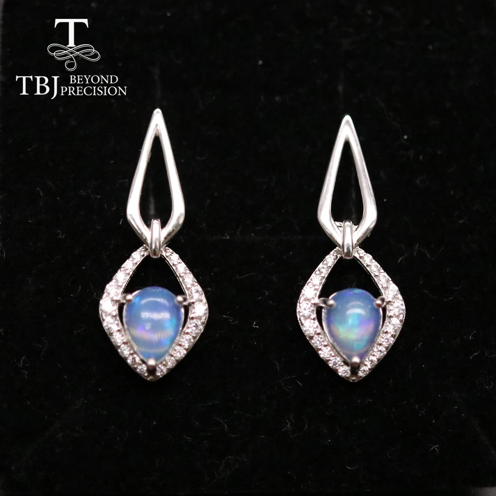 

Tbj ,New Natural Ethiopia Opal clasp earring pear cut 6*8mm 2.2ct colorful gemstone 925 sterling silver fine jewelry for women