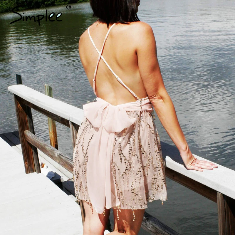 Женский сетчатый комбинезон Simplee с блестками женский короткий глубоким V