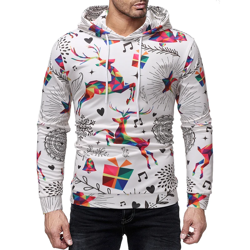 

2021 autumn and winter new foreign trade men's creative Christmas print hooded men's hoodie