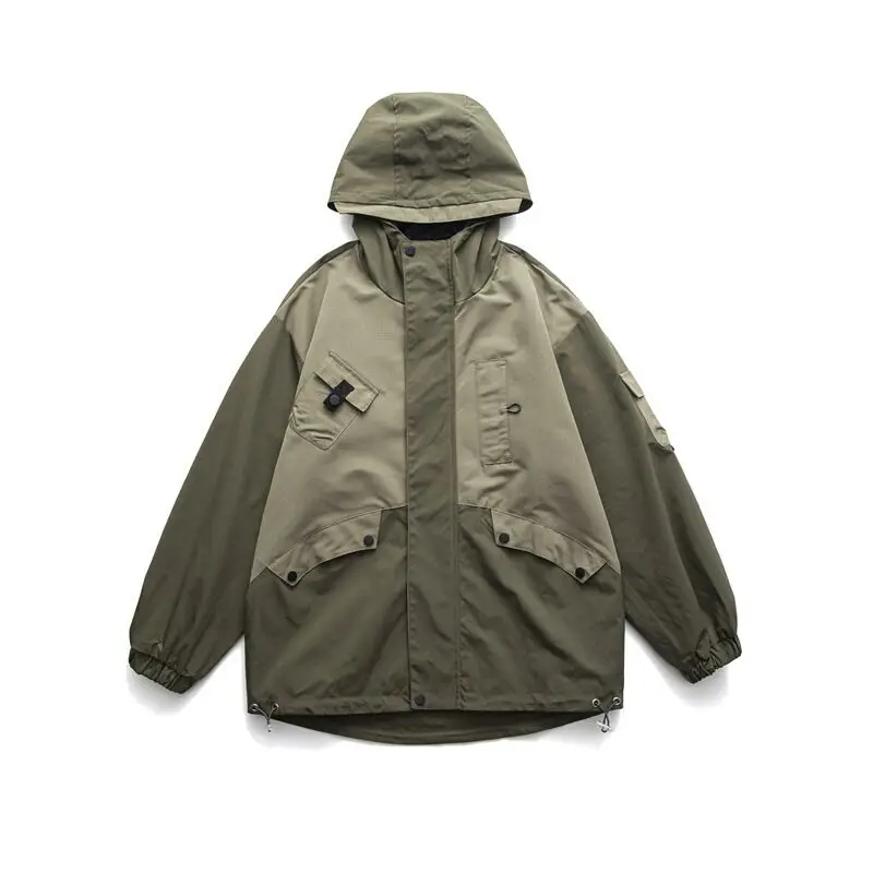 

Army green hooded coat windbreaker Splicing casual men's spring autumn coat