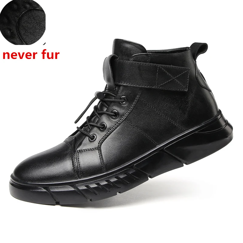 black 1 Ботинки мужские кроссовки из натуральной кожи модные зимние плюшевые теплые ботинки мужская обувь на шнуровке мужские ботильоны большой размер 48 4 - Цвет: black 1