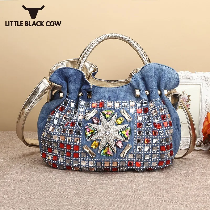 Шикарные женские джинсовые сумки роскошные со стразами с украшениями под