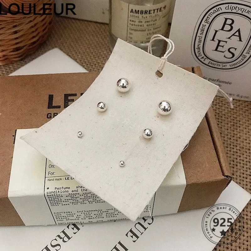 LouLeur Daily 925 Sterling Silver Earrings Ball Earrings 3-8mm Round Beads Stud Earrings For Women Anti Allergy Fine Jewelry Tre