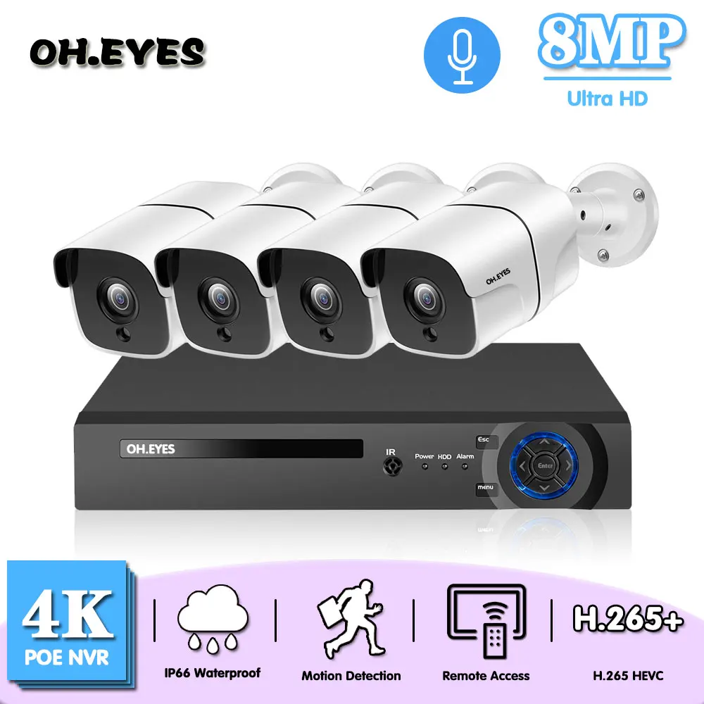 

Комплект видеонаблюдения Ultra HD, 4 канала, 4K POE, NVR, H.265, 8 Мп наружная Водонепроницаемая POE IP-камера с записью звука, комплект видеонаблюдения
