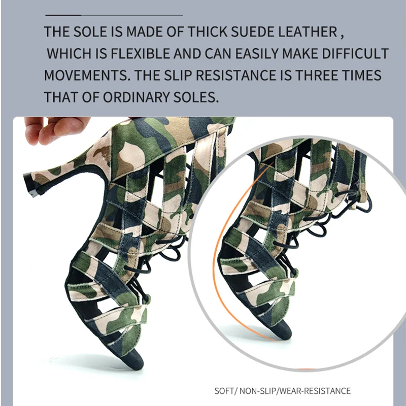 Женские камуфляжные туфли для латиноамериканских танцев сапоги бальных на