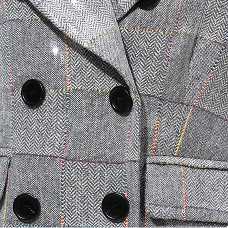 

XITAO Plaid Double Breasted Blazer Women 2020 Autumn Casual Fashion New Style Temperament All Match Notched Collar Blazer ZY1473