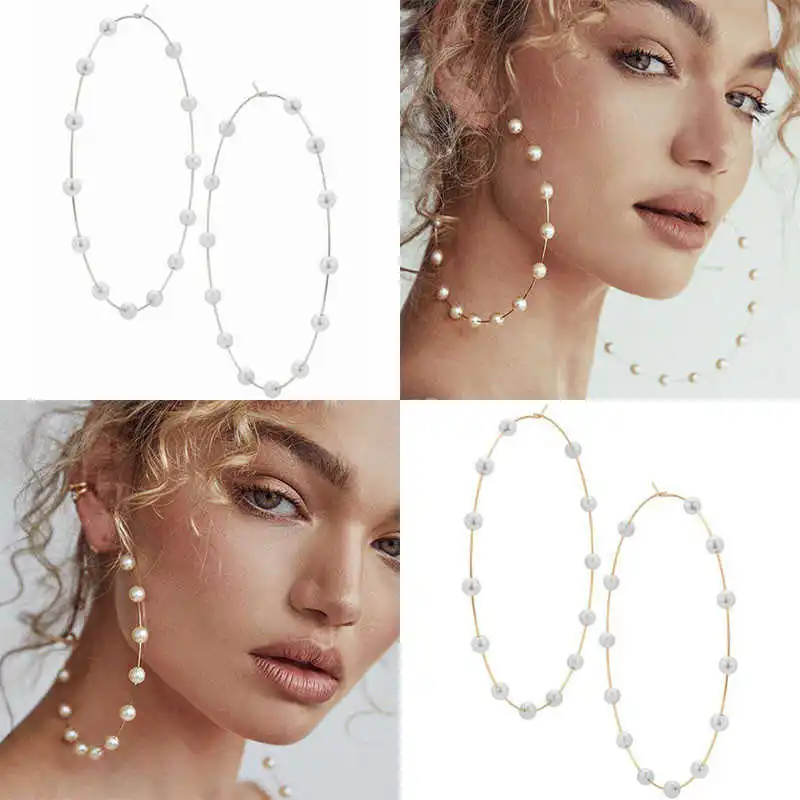 

Europe and the United States new hot sale geometric exaggerated pearl big circle pendant women's earrings fashion jewelry