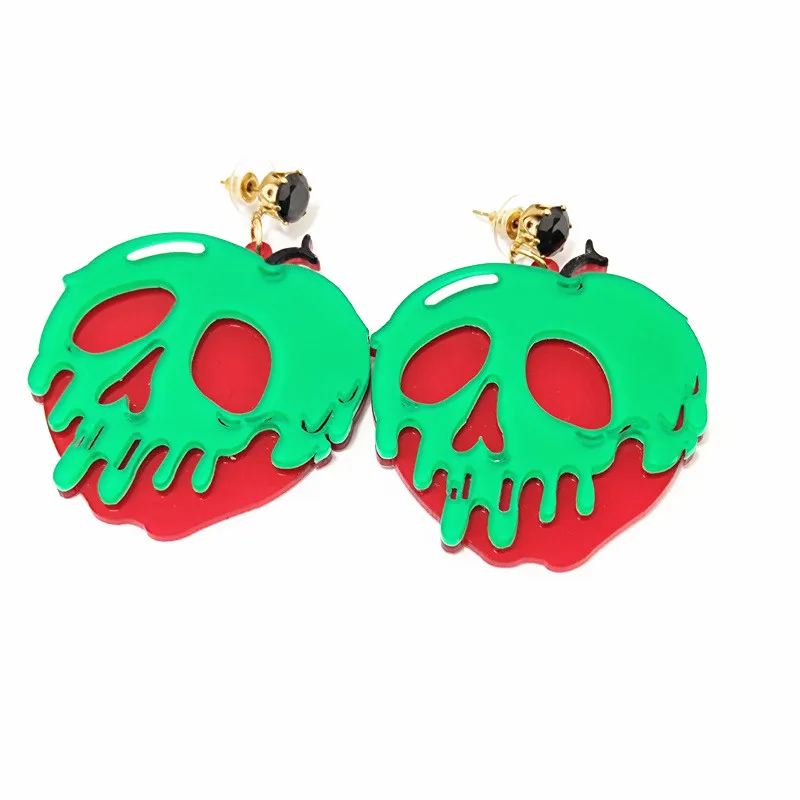 KUGUYS Halloween Rock Poison Apple Dangle Earring for Women Green Skull Terrorist Fruit Acrylic Jewelry Accessories