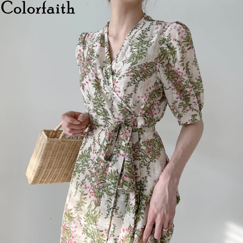 Женское шифоновое платье Colorfaith повседневное длинное винтажное с высокой талией v