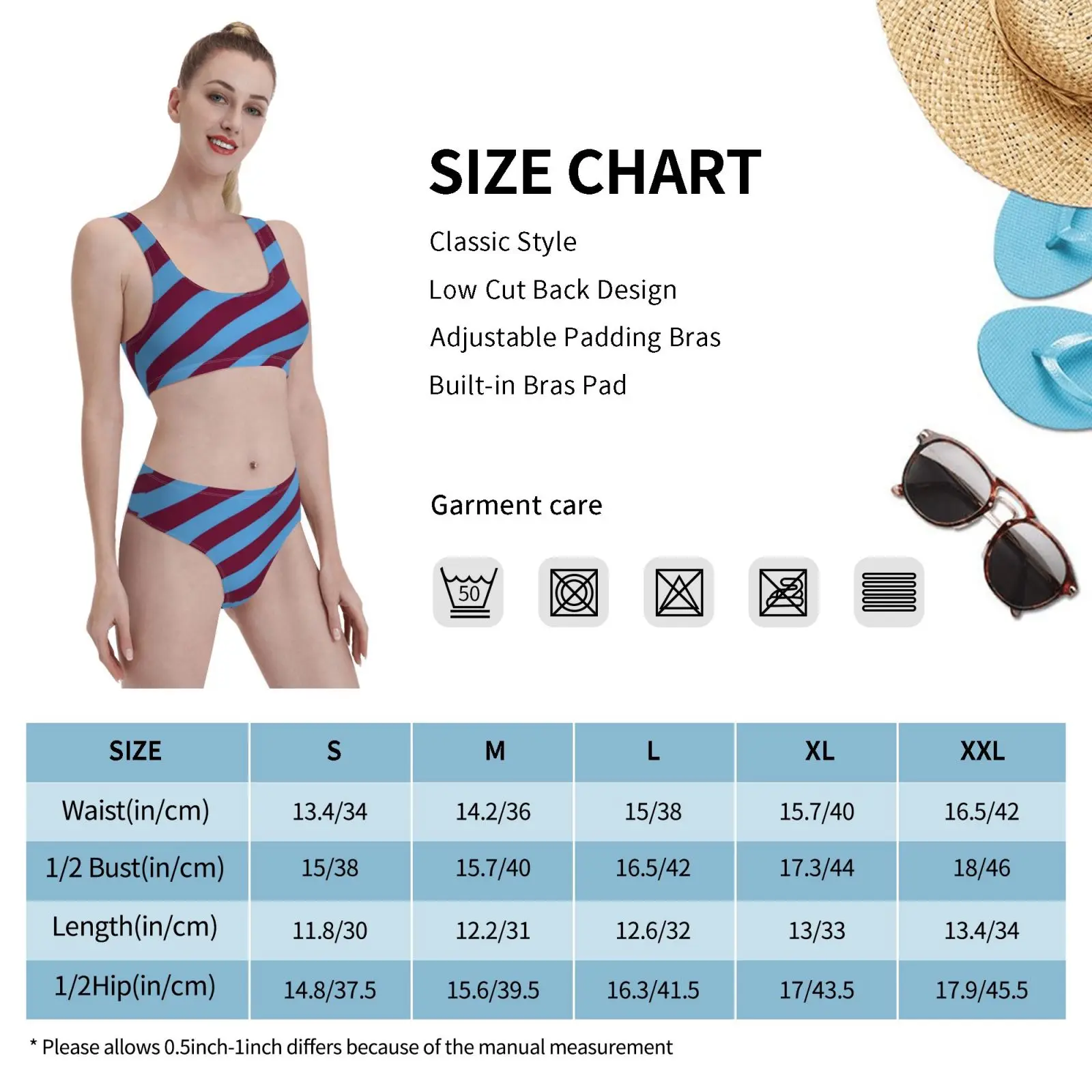 

City Sky Blue And Angled Stripes Swimsuit one piece Bikini Padded Mcciteh The Light Blue White Blue