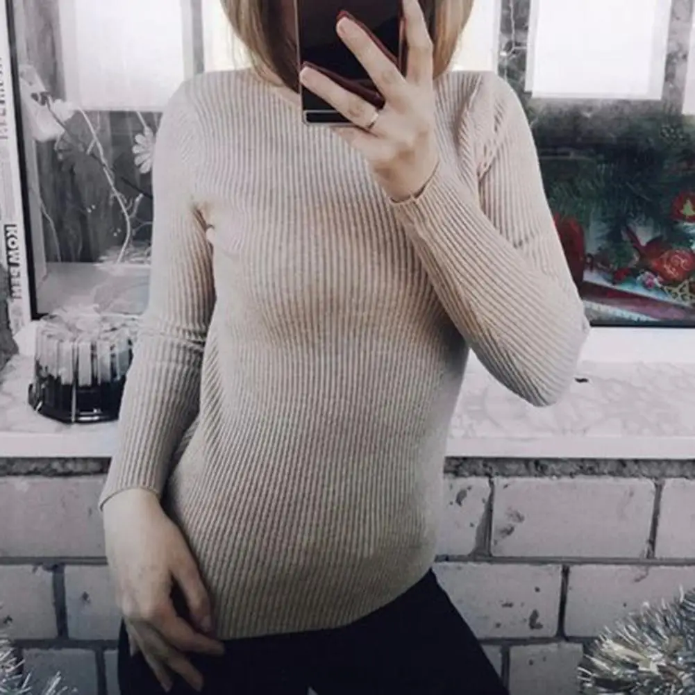 Осенне-Весенние Женские приталенные свитера однотонного цвета с