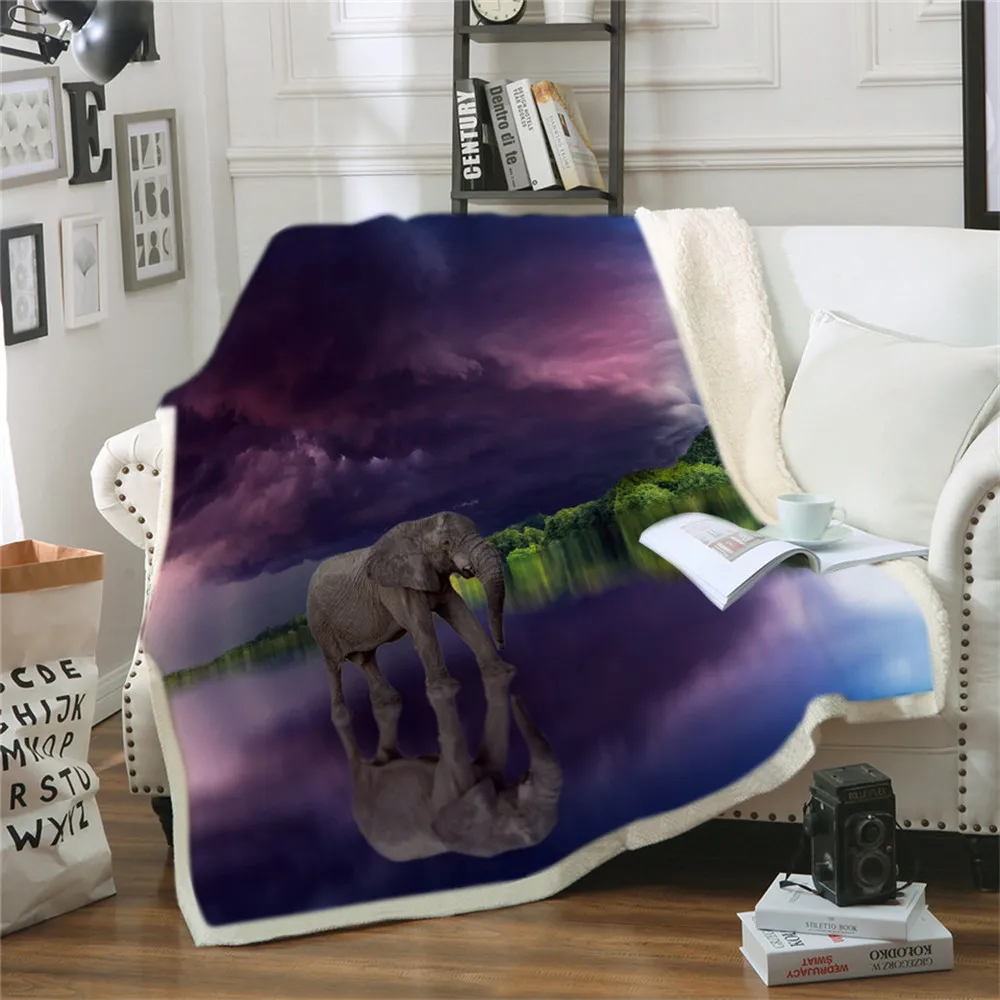 

Soft Cozy Velvet Plush Throw Blanket Rainbow Elephant Modern Line Art Sherpa Blanket for Couch Throw Travel