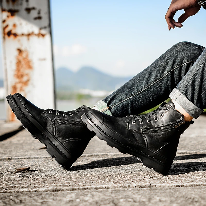 Мужские модные ботинки повседневная обувь из натуральной кожи рабочие защитные