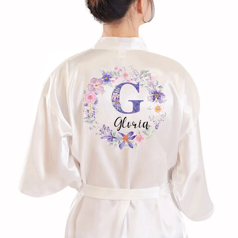 Халат кимоно Женский Шелковый атласный с цветочным принтом 26 букв|Халаты| |