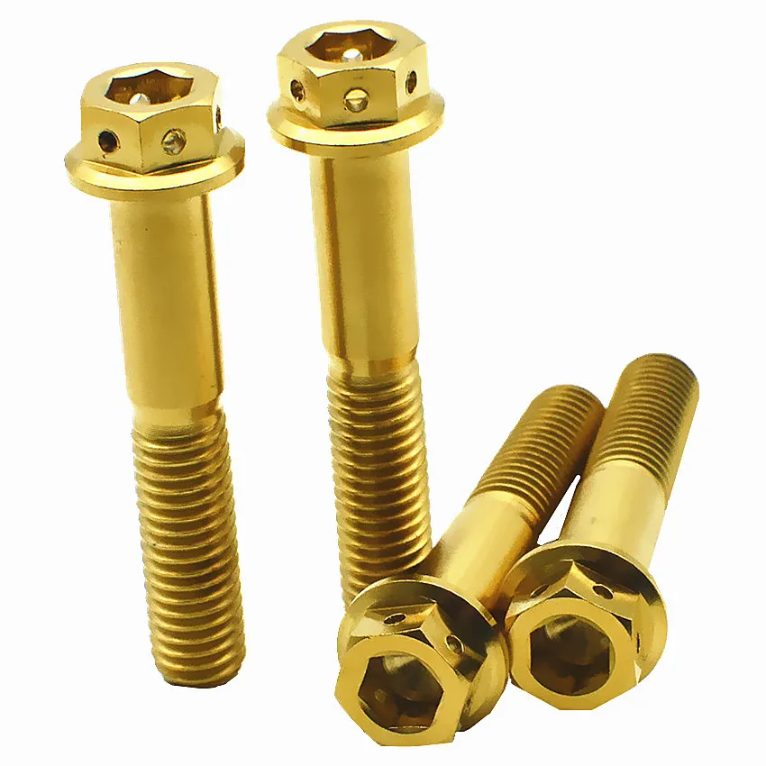 Titanium Bolts M6 M8 Screws Motorcycle Ti Bolt Hexagon Hollow Flange Head DIY Gold Color Motor Bike screws  4 pcs