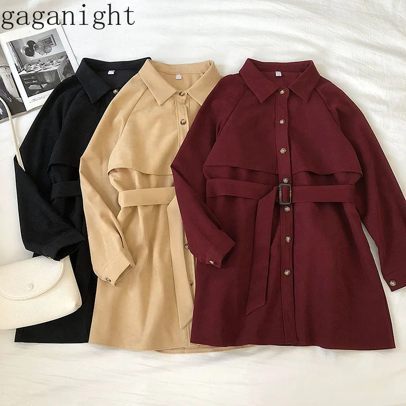 Gaganight винтажная однотонная женская Длинная блузка Повседневная Свободная